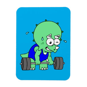 Illustration Of A Triceratops Lifting Weights. Magnet