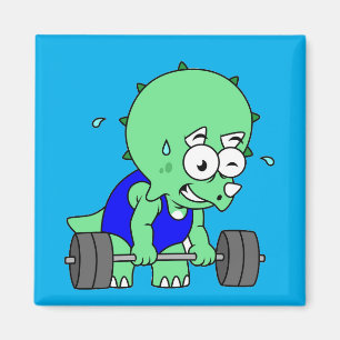 Illustration Of A Triceratops Lifting Weights. Magnet