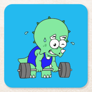 Illustration Of A Triceratops Lifting Weights. Square Paper Coaster