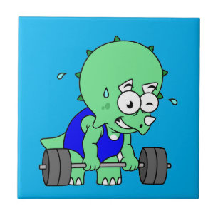 Illustration Of A Triceratops Lifting Weights. Tile
