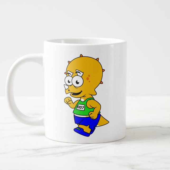 Illustration Of A Triceratops Runner. Large Coffee Mug (Left)