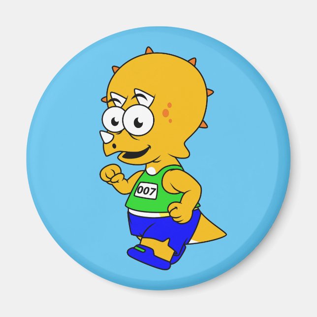 Illustration Of A Triceratops Runner. Magnet (Front)