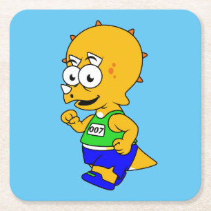 Illustration Of A Triceratops Runner. Square Paper Coaster