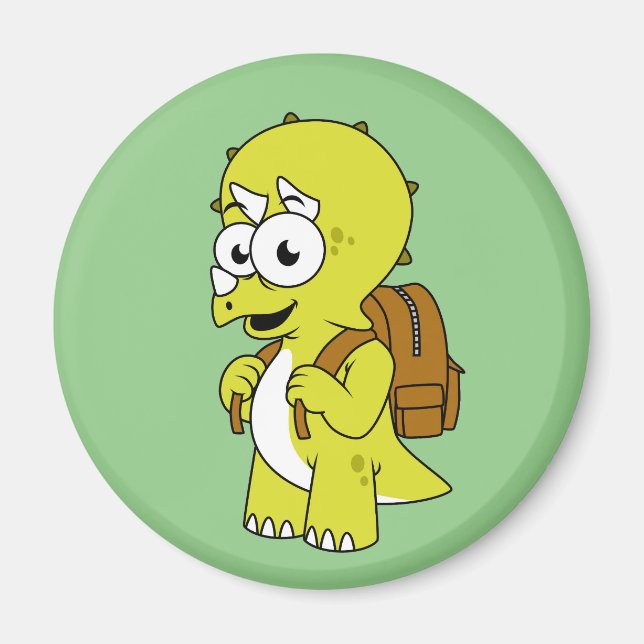 Illustration Of A Triceratops With Backpack. Magnet (Front)