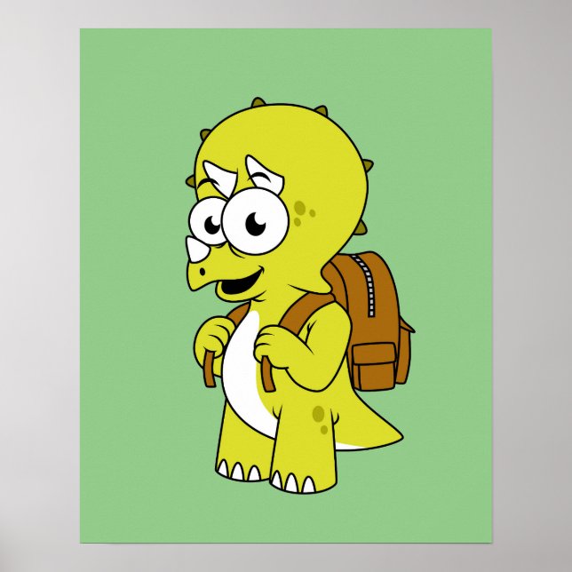 Illustration Of A Triceratops With Backpack. Poster (Front)