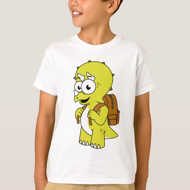 Illustration Of A Triceratops With Backpack. T-Shirt (Front)