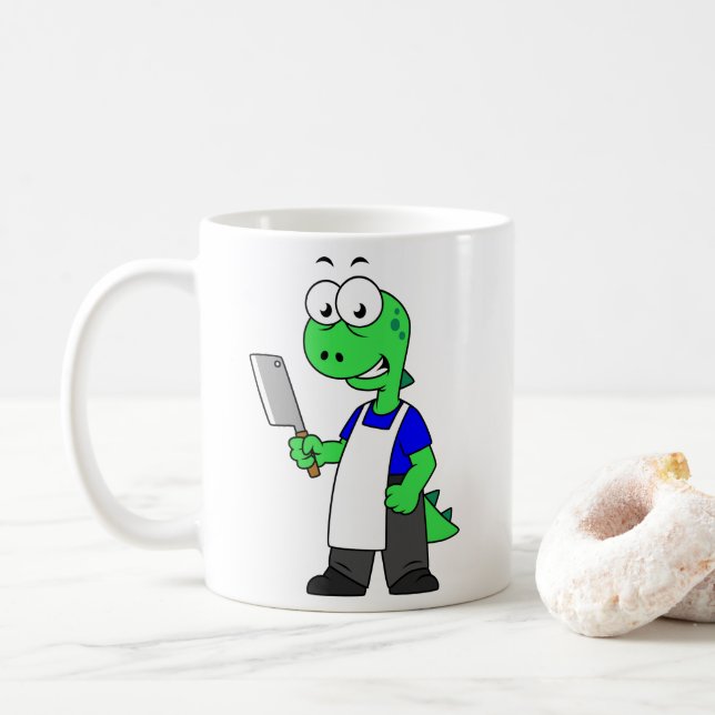 Illustration Of A Tyrannosaurus Rex Butcher. Coffee Mug (With Donut)