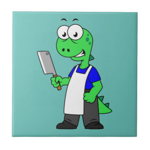 Illustration Of A Tyrannosaurus Rex Butcher. Tile