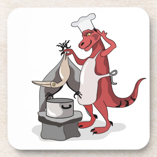 Illustration Of A Tyrannosaurus Rex Chef Cooking. Coaster (Front)