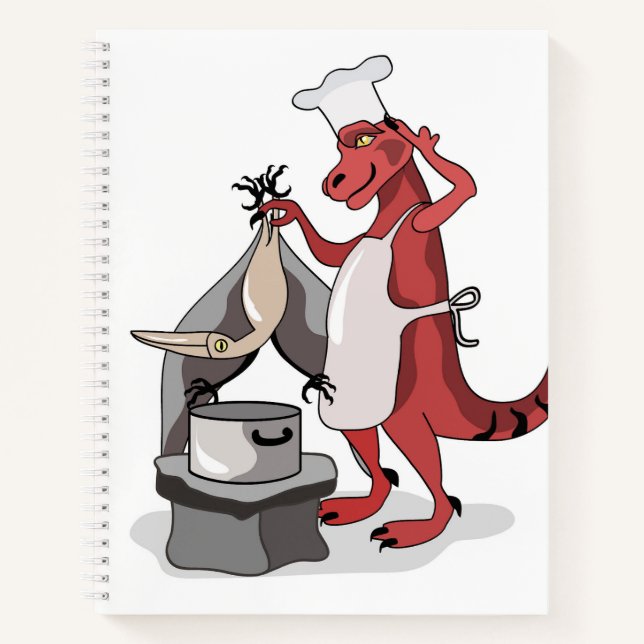Illustration Of A Tyrannosaurus Rex Chef Cooking. Notebook (Front)