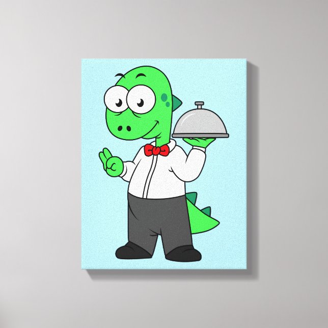 Illustration Of A Tyrannosaurus Rex Food Waiter. Canvas Print (Front)