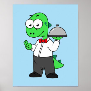 Illustration Of A Tyrannosaurus Rex Food Waiter. Poster