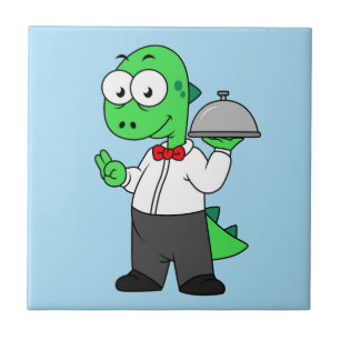 Illustration Of A Tyrannosaurus Rex Food Waiter. Tile