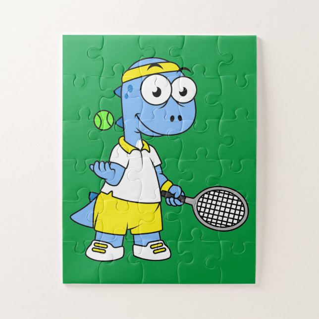 Illustration Of A Tyrannosaurus Rex Tennis Player. Jigsaw Puzzle (Vertical)