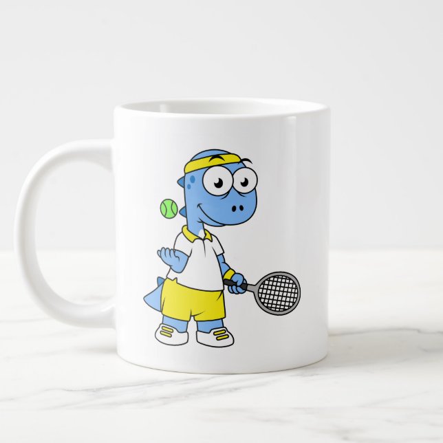 Illustration Of A Tyrannosaurus Rex Tennis Player. Large Coffee Mug (Left)