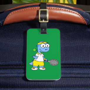 Illustration Of A Tyrannosaurus Rex Tennis Player. Luggage Tag