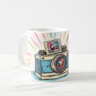 Illustration of a vintage-style instant camera coffee mug