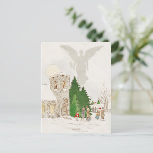 Illustration of a White Christmas with an Angel Holiday Postcard