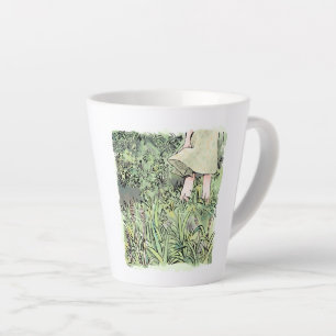Illustration of a woman's feet standing on the fre latte mug
