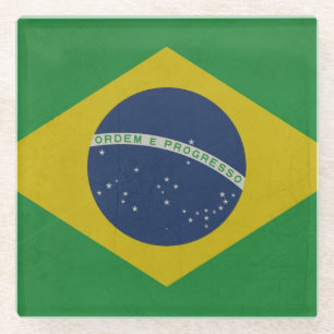 Illustration of abstract grunge flag of Brazil Glass Coaster