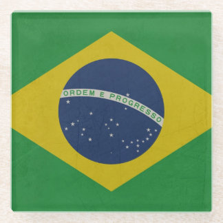 Illustration of abstract grunge flag of Brazil Glass Coaster