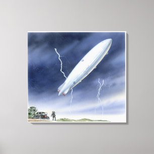 Illustration of airship being struck by lightning canvas print