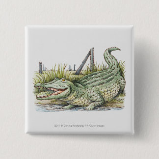 Illustration of alligator on the shore 15 cm square badge