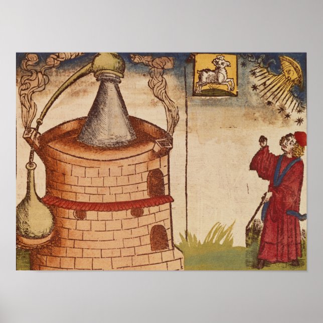 Illustration of an alchemist at work poster (Front)