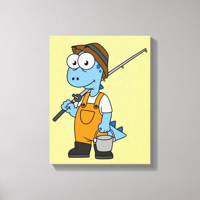 Illustration Of An Allosaurus Fisherman. Canvas Print (Front)