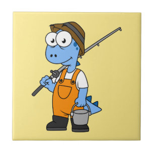 Illustration Of An Allosaurus Fisherman. Tile