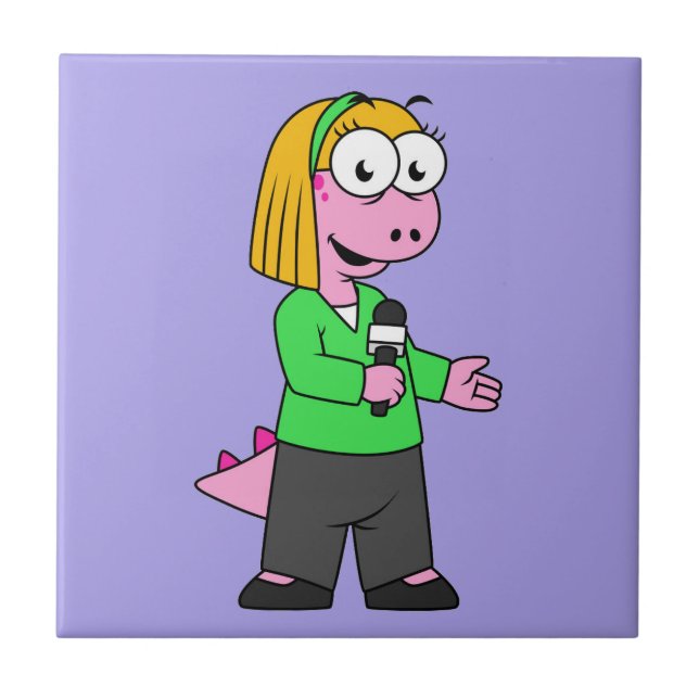 Illustration Of An Allosaurus News Reporter. Tile (Front)