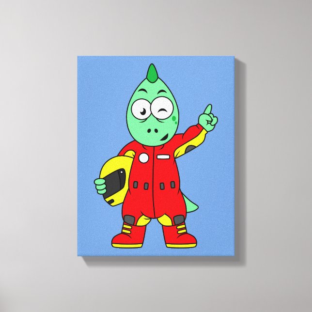 Illustration Of An Allosaurus Race Car Driver. Canvas Print (Front)