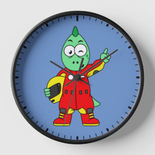 Illustration Of An Allosaurus Race Car Driver. Clock
