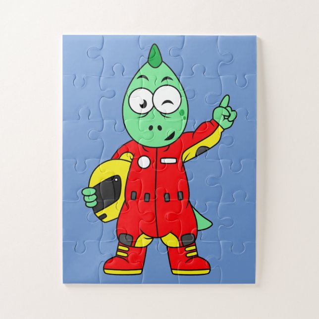 Illustration Of An Allosaurus Race Car Driver. Jigsaw Puzzle (Vertical)