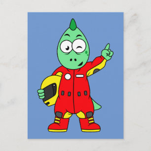 Illustration Of An Allosaurus Race Car Driver. Postcard