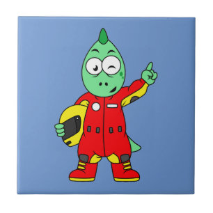 Illustration Of An Allosaurus Race Car Driver. Tile