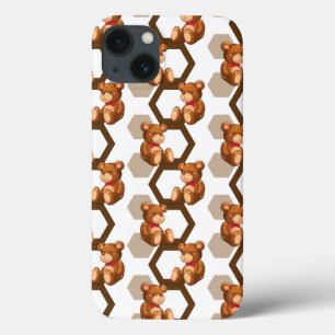 illustration of an array of teddy bear on white iPhone 13 case