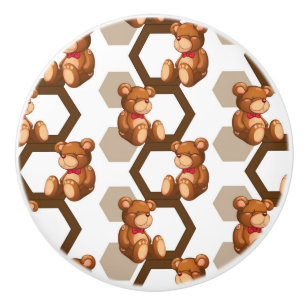 illustration of an array of teddy bear on white ceramic knob