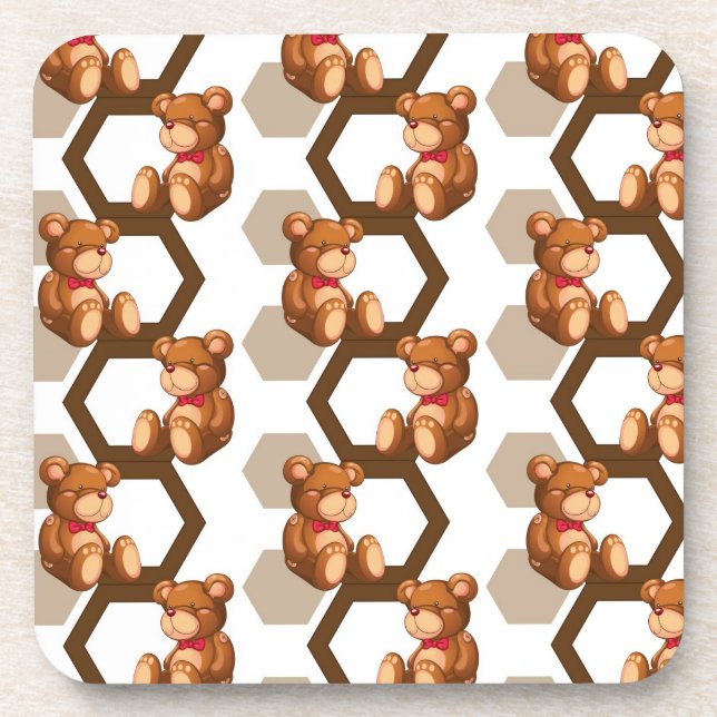 illustration of an array of teddy bear on white coaster (Front)