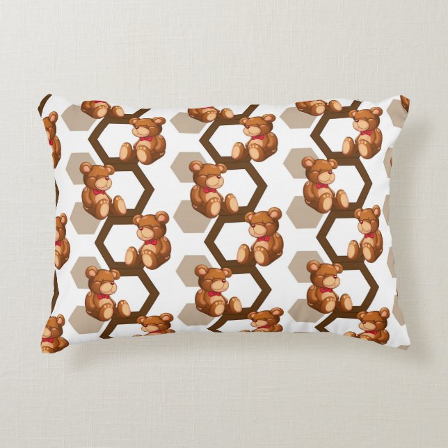 illustration of an array of teddy bear on white decorative cushion (Front)