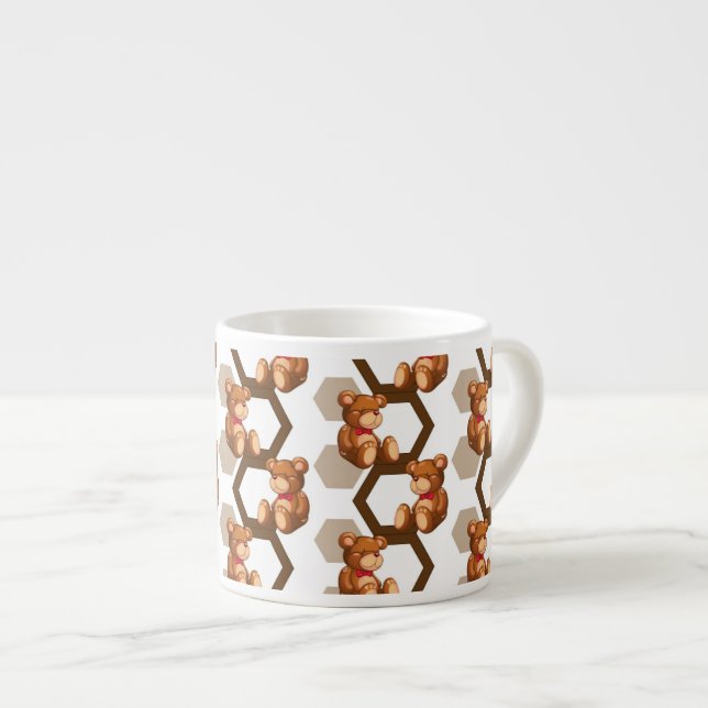 illustration of an array of teddy bear on white espresso cup (Front Right)