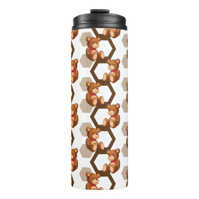 illustration of an array of teddy bear on white thermal tumbler (Front)