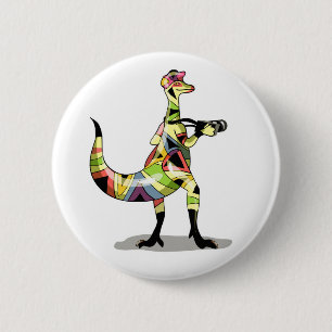 Illustration Of An Iguanodon Photographer. 6 Cm Round Badge