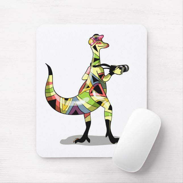 Illustration Of An Iguanodon Photographer. Mouse Pad (With Mouse)