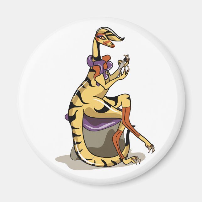 Illustration Of An Iguanodon Polishing Her Nails. Magnet (Front)