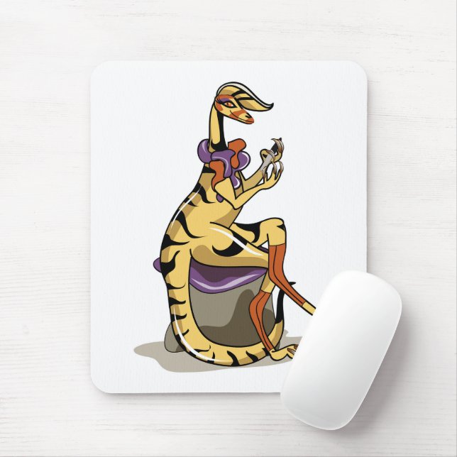 Illustration Of An Iguanodon Polishing Her Nails. Mouse Pad (With Mouse)