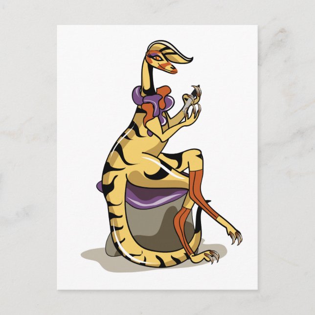Illustration Of An Iguanodon Polishing Her Nails. Postcard (Front)