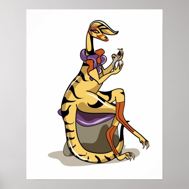 Illustration Of An Iguanodon Polishing Her Nails. Poster (Front)
