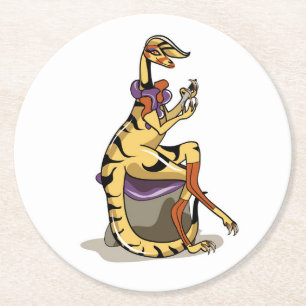 Illustration Of An Iguanodon Polishing Her Nails. Round Paper Coaster