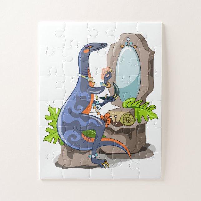 Illustration Of An Iguanodon Putting On Make-Up. Jigsaw Puzzle (Vertical)